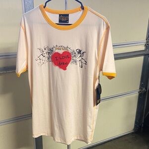 DREW Cream Tee with Yellow Trim and Red Heart Graphic
